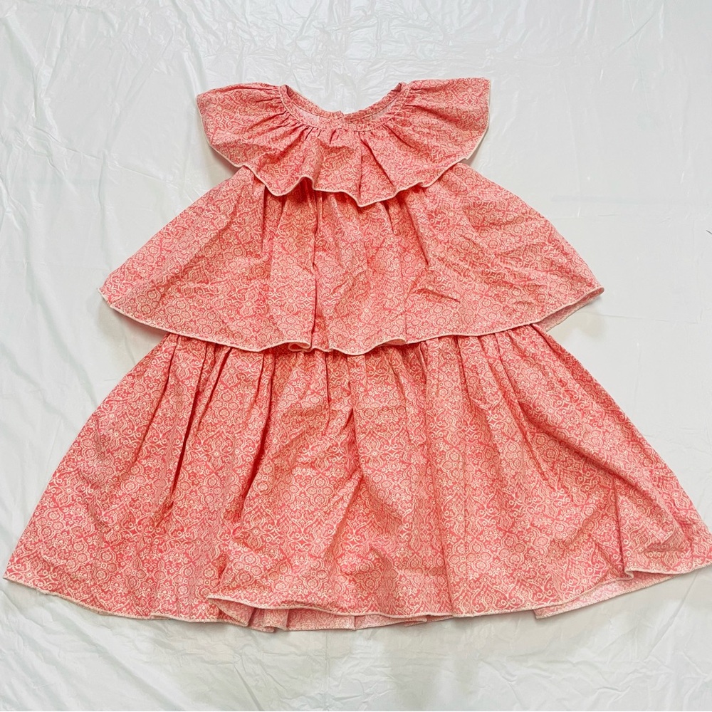 Right Bank Babies Girls Tiered Ruffle Dress Sz 3T - Pink/ White Pattern